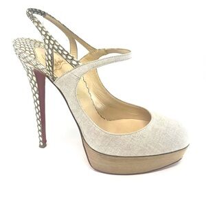 Christian Louboutin Fine Bretelle Canvas Slingback Heels/Pumps EU 39/US 8 EUC